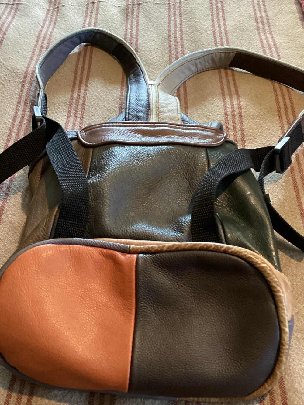 Men's Multi-Tone Leather Backpack - Brown & Black
